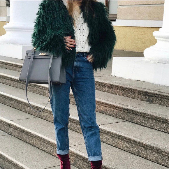 dark green fluffy jacket